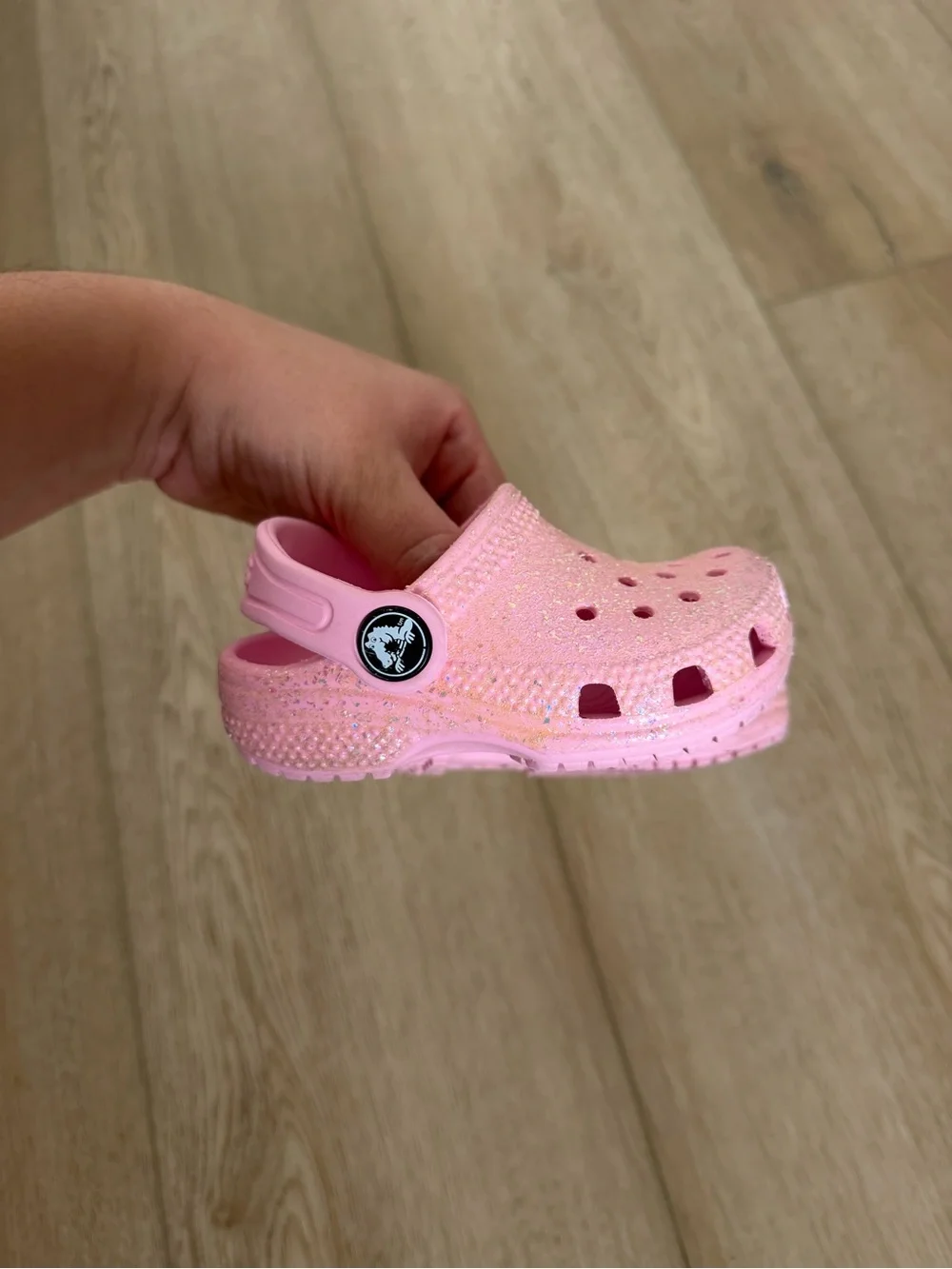 5C Crocs Kids Glitter Pink Clog Shoes - Comfortable Slip-On